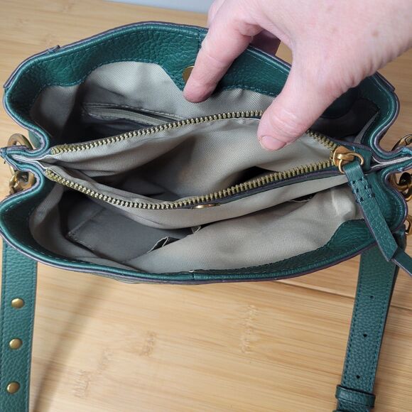 American Leather Co Luca Triple Entry Crossbody Bag Deep Emerald Green Pebbeled - Picture 7 of 15